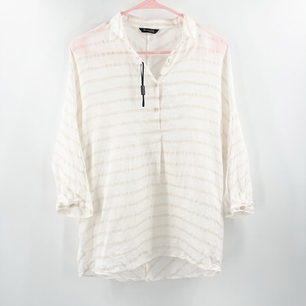 MASSIMO DUTTI Blouse Size Small Linen Blend Stripe Lightweight Pullover Cream